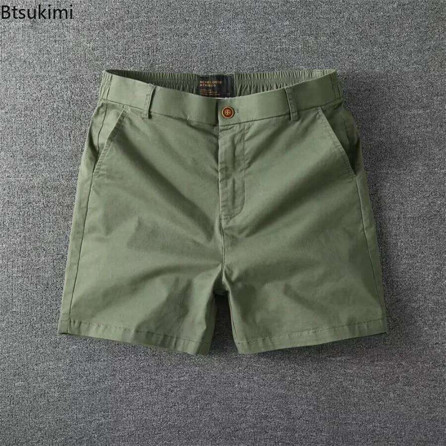 Men's Summer Casual Shorts Pure Cotton Solid Color Stretchy Straight Trendy Hight Elastic Waist Quarter Beach Pants XJ260204 - view 5