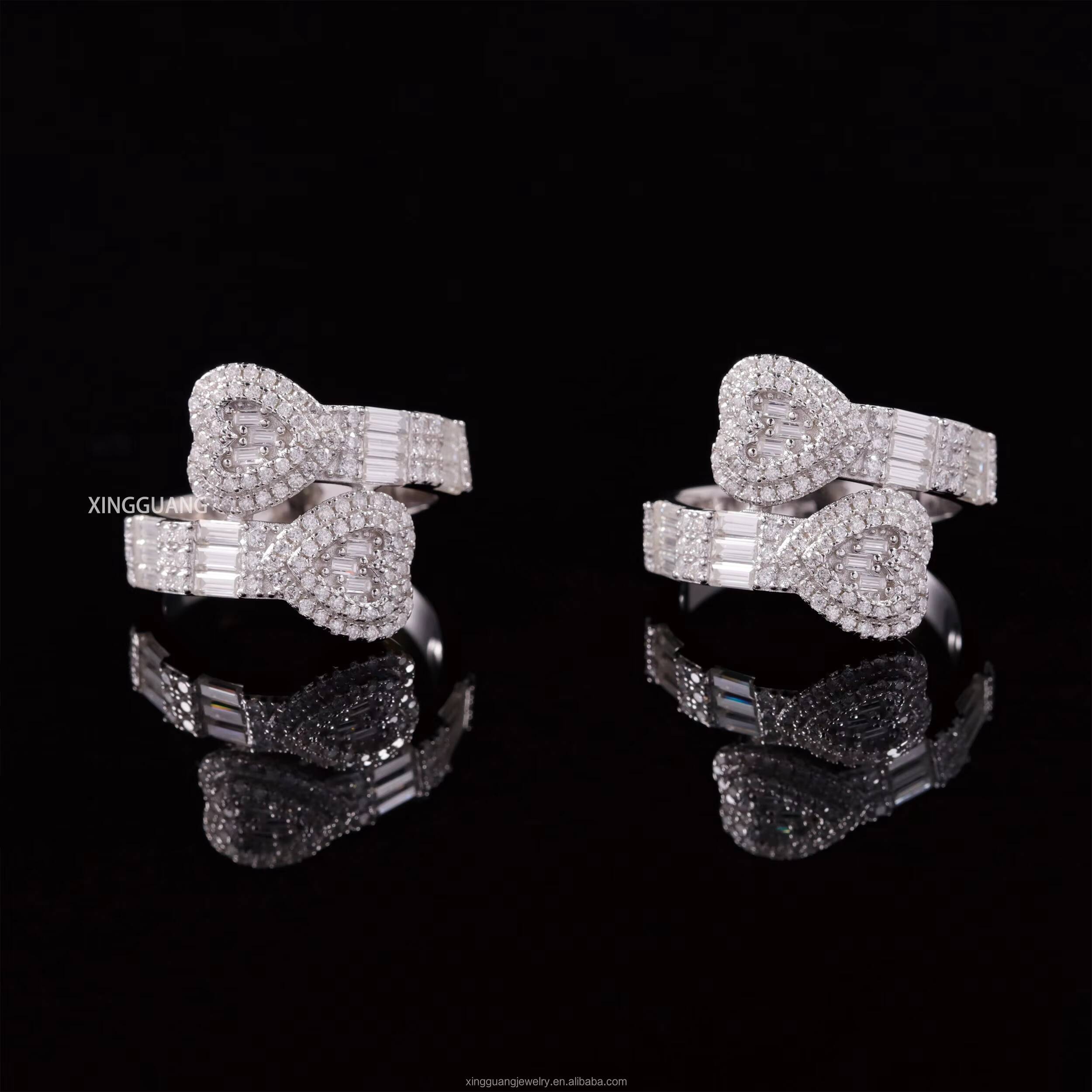 Drop Shipping Hot Sale Heart Shape Ring 925 Sterling Silver D/VVS Moissanite Diamond Hip Hop Ring for Men