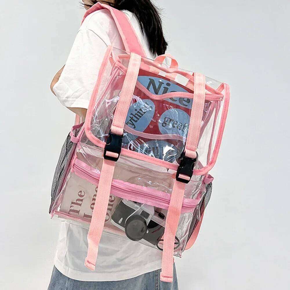 Transparent PVC College Student Rucksack Fashion School Backpack Waterproof Large Capacity See Through Solid Clear Bag for Women Z260202