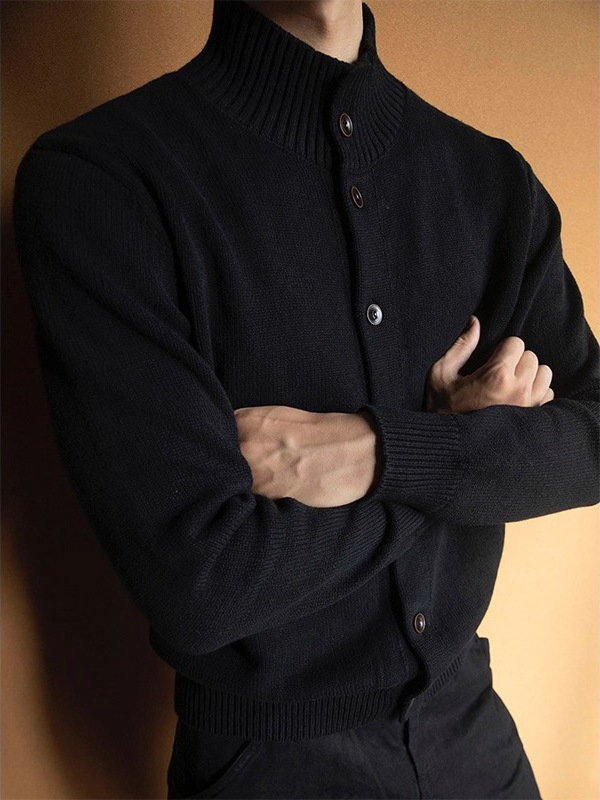 free shipping Ribbed Knit Cardigan with Mock Neck, Men's Sophisticated Coat, Korean Fashion Slim Fit for Layering 2026 hots - view 3