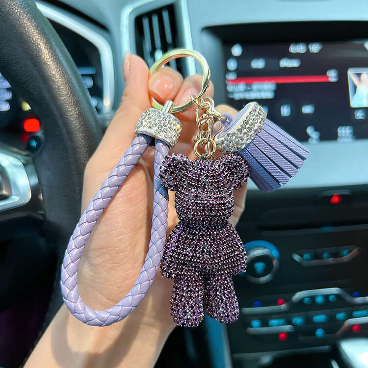 Personalized Full Diamond Little Violent Bear Cute Braided Rope Tassel Car Keychain Exquisite Gift Pendant