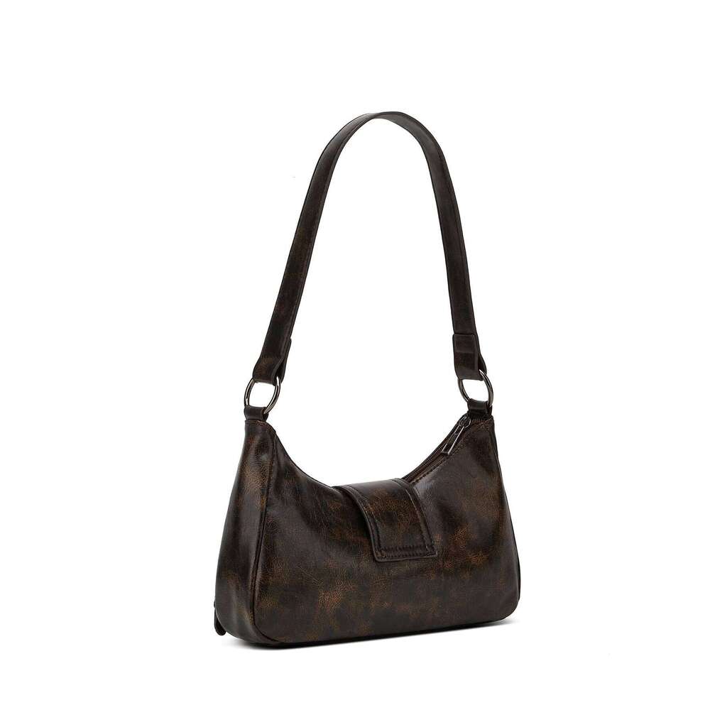Y2K Retro Style Maillard Pleated Armpit Bag, Fashionable Ladies Cool Leather Shoulder Bag C260204