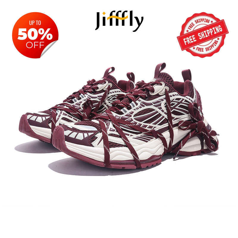 Jifffly Chunky Platform Dad Shoes Burgundy Deconstructed Multi-Laces Thick Sole Sneakers for Men Women Summer New Couple Outdoor Recreation