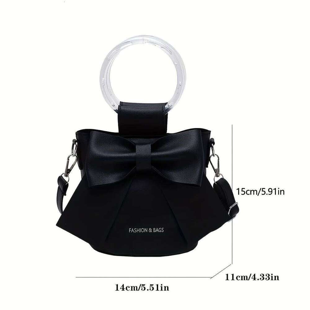 Stylish Women's Bucket Bag with Detachable Strap and Elegant Bow Accent Casual Shoulder Crossbody Bag, Summer Handbag Purse C260204