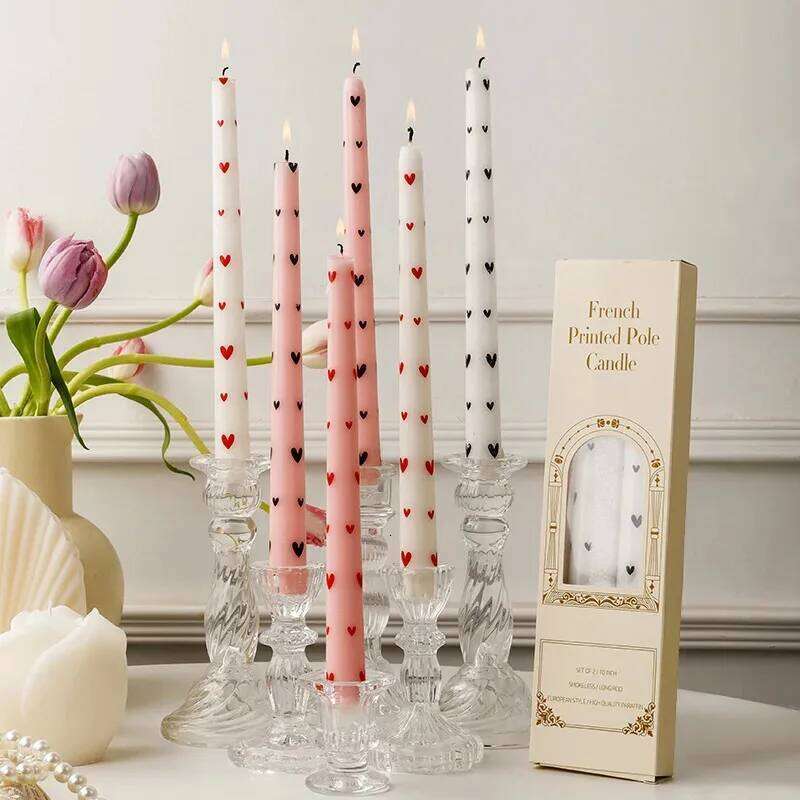 Romantic 2PCS 25CM Long Pole Printed Candles - Wholesale Smokeless Column Wax, for Wedding, Valentine's Day & Banquet S260204 2b4