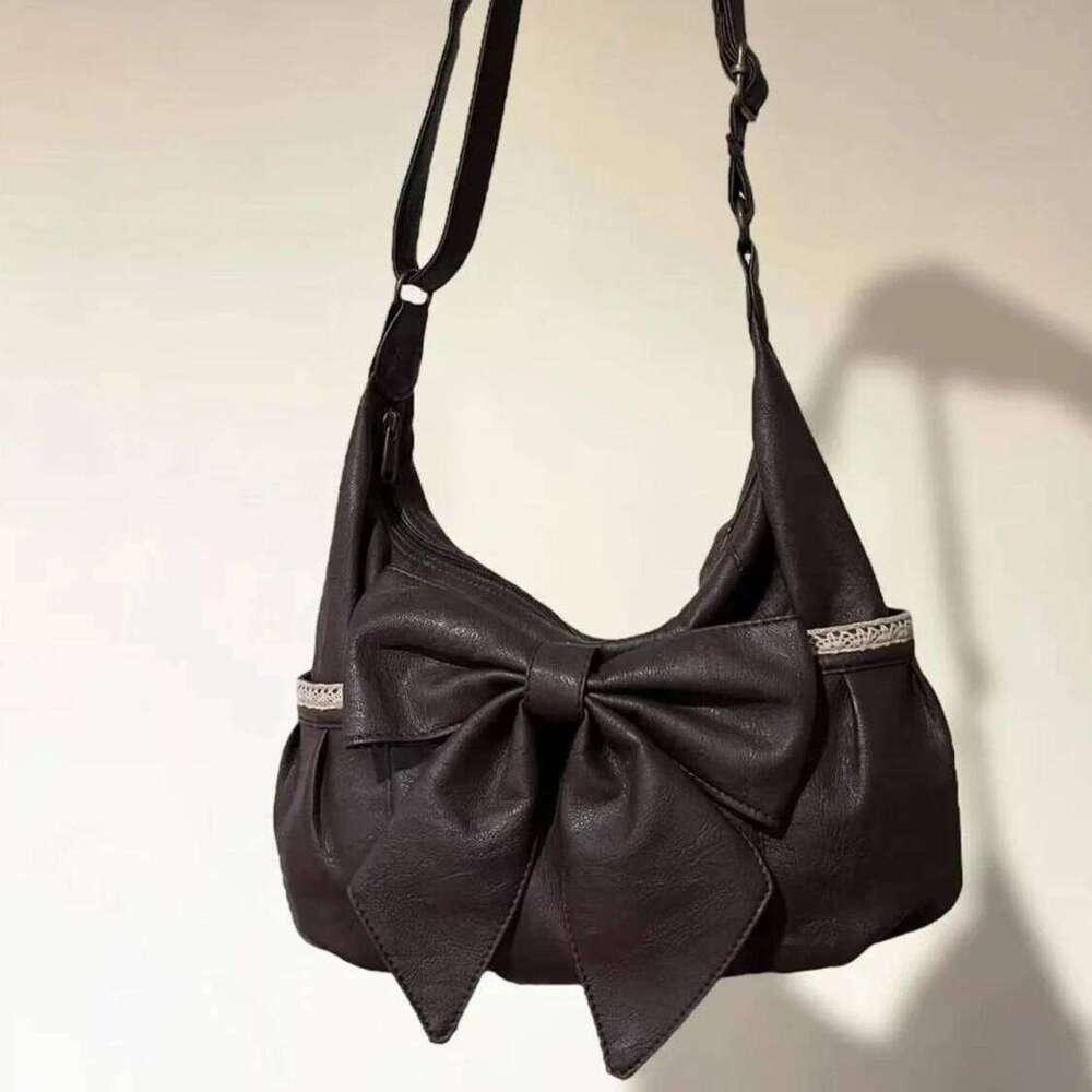 Japanese Fashion Cute PU Leather Bow Rivet Y2k Large Capacity Tote Shoulder Wallet Storage Bag Woman Bags C260204