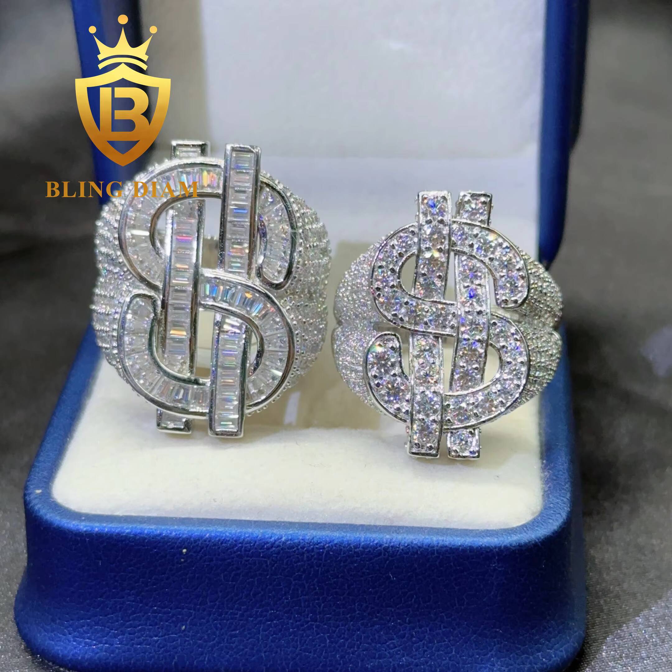 Pass Diamond Tester 925 Sterling Silver Iced Out Hip Hop Ring VVS Moissanite Diamond Us Dollars Rings for Men and Women