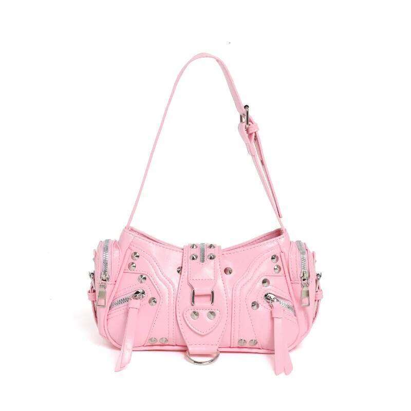 New PU Vintage Oil Wax Leather Rivet Motorcycle for Women Luxury Designer Leopard Print Handbags Small Underarm Bag C260204