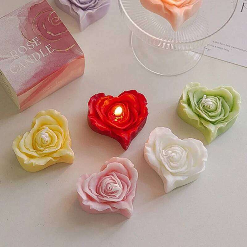 1pc Valentine's Day Scented Red Pink Rose Heart Candle Proposal Engagement Anniversary Party Gift Decoration ornament S260204 4c9
