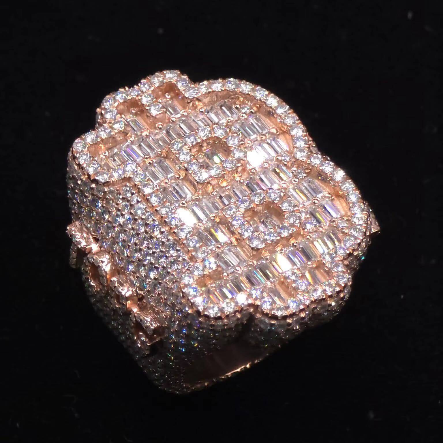 Baguette Cut Iced Out Heart Customized Ring Hip Hop 925 Sterling Silver Sophisticated Moissanite Ring