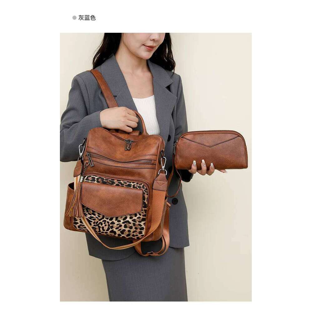 Womens Leather Backpack Purse Fringe Design For Women Travel Fashion Ladies Shoulder Bags 2 Pieces Z260202