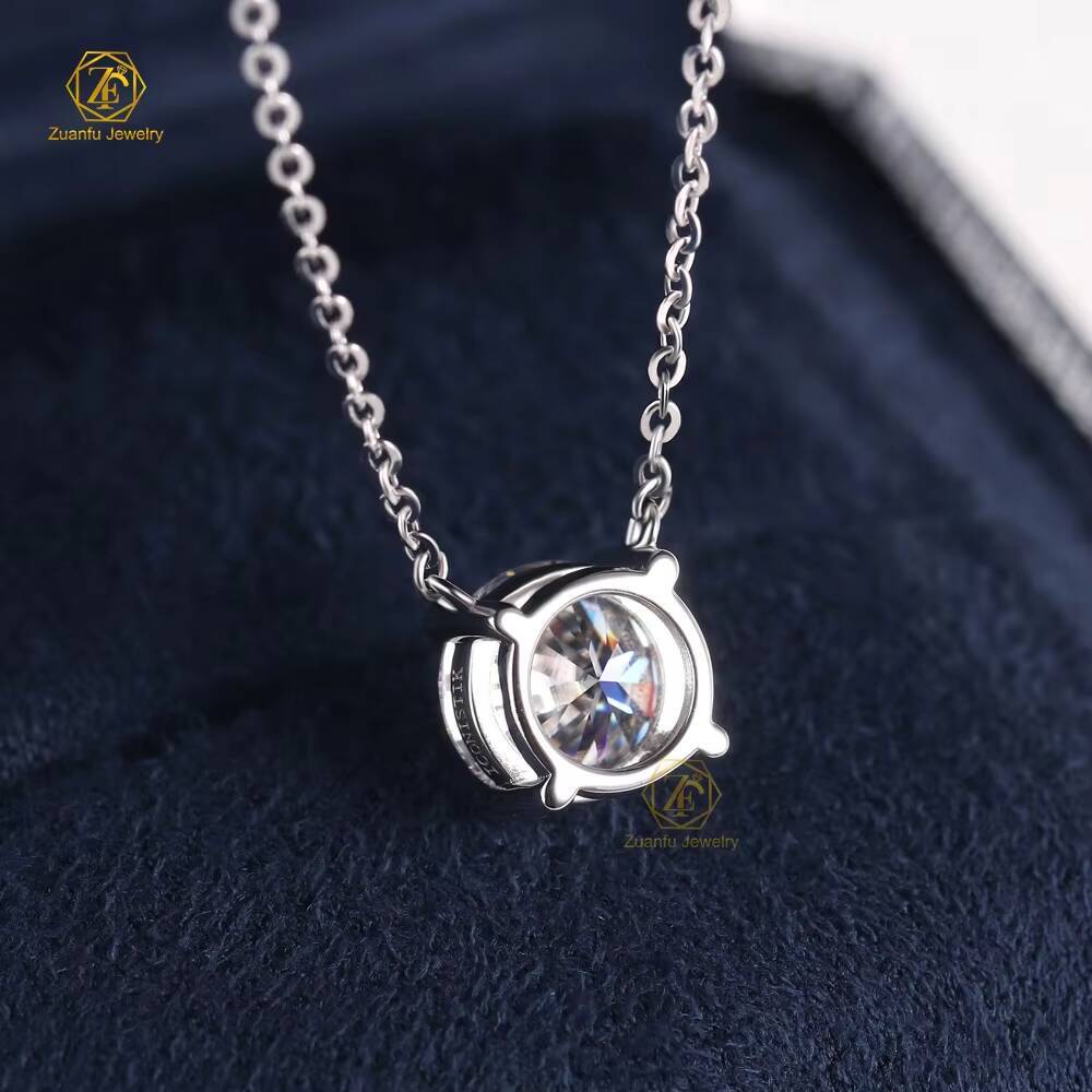 Custom Romantic Jewelry Pure 925 Sterling Silver 2 ct Round Moissnaite Pendant Necklace Chain Engagement Gift