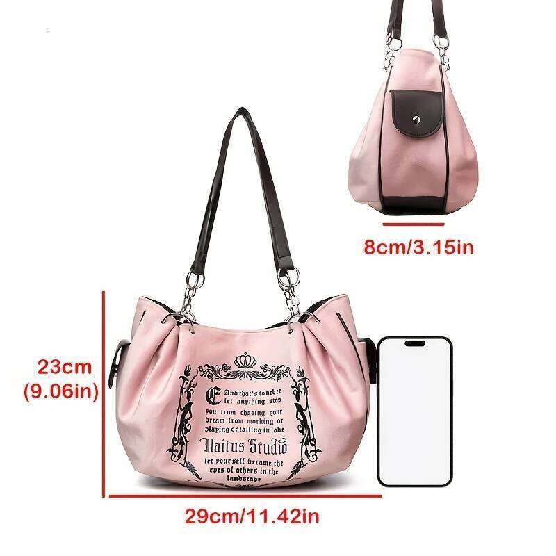 Letter Print Faux Suede Women Handbag Shoulder Bag, Retro Large Capacity Tote for Daily Commuting and Hand-Carry.Pumpkin Bag C260204