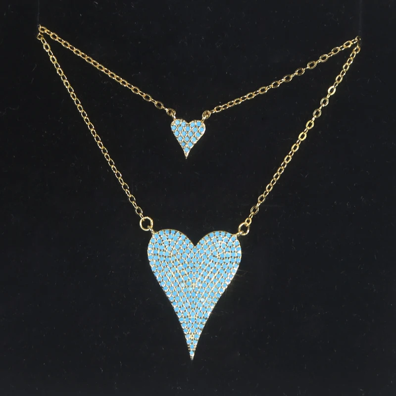 Hot Sale New Fashion Design Micro Pave Clear Cz Cute Danity Heart Charm Pendant Necklace Women Delicate Chain Hearts Jewelry