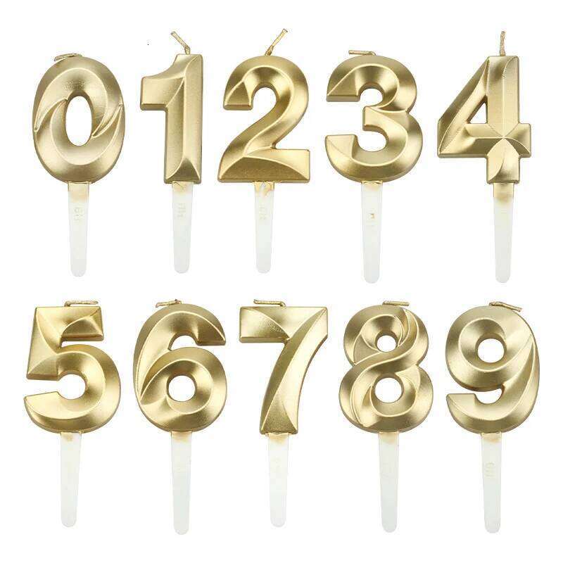 1PCS Digital Candle 0-9 Gold 3D Birthday Anniversary Commemorative Wedding Cake Decoration Party Atmosphere Photo Prop S260204
