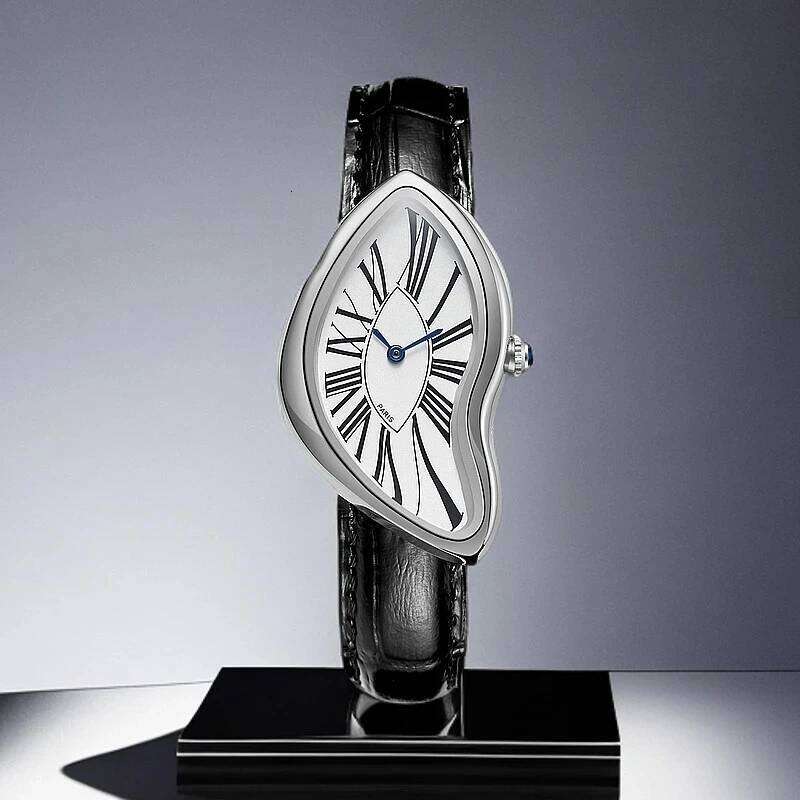 Luxury Quartz Retro Cash Creative Melting Twisted Watch Irregular Case Leather Stainless Steel Men's Y2K 26Y0204