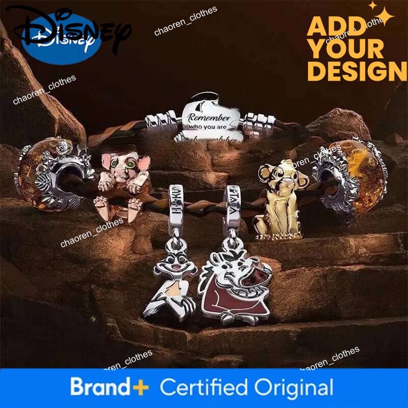 Disney MINISO Designer Jewelry The Lion King Simba Wolf Mouse Fat&Thin Charm 925 Silver Hear ME! Ring Fit Original Bracelets Bangle DIY luxury Jewelry