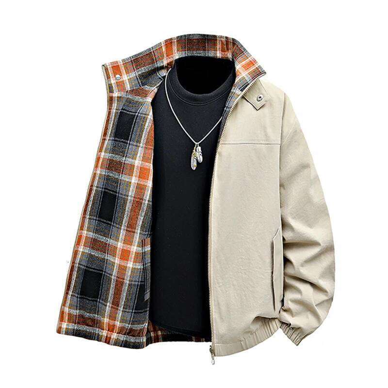 Fashionable Casual Double-Sided Reversible Plaid Collar Jacket Men's Autumn/Winter Trendy Versatile High-End Outerwear