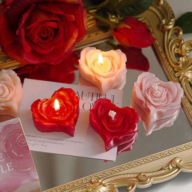 1pc Valentine's Day Scented Red Pink Rose Heart Candle Proposal Engagement Anniversary Party Gift Decoration ornament S260204