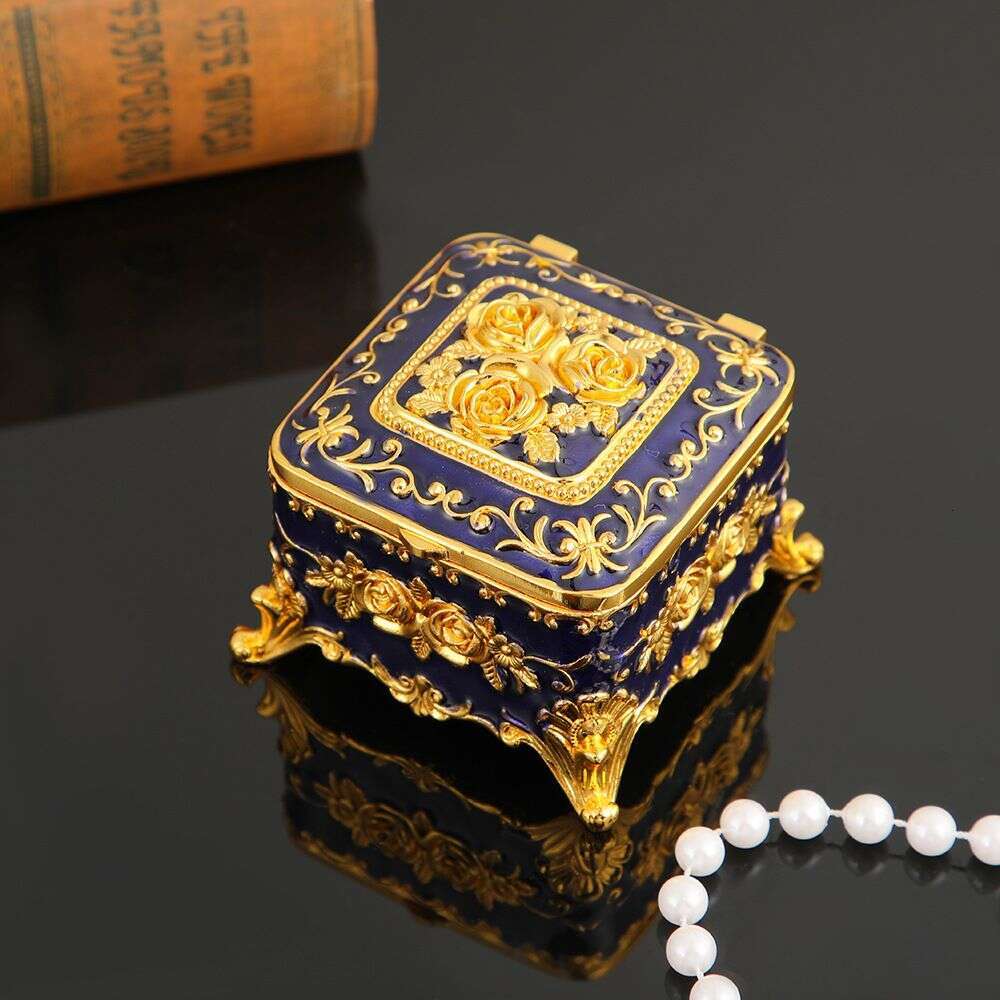 European Retro Metal Exquisite Enamel Necklace Storage Niche Light Luxury Princess Jewelry Box