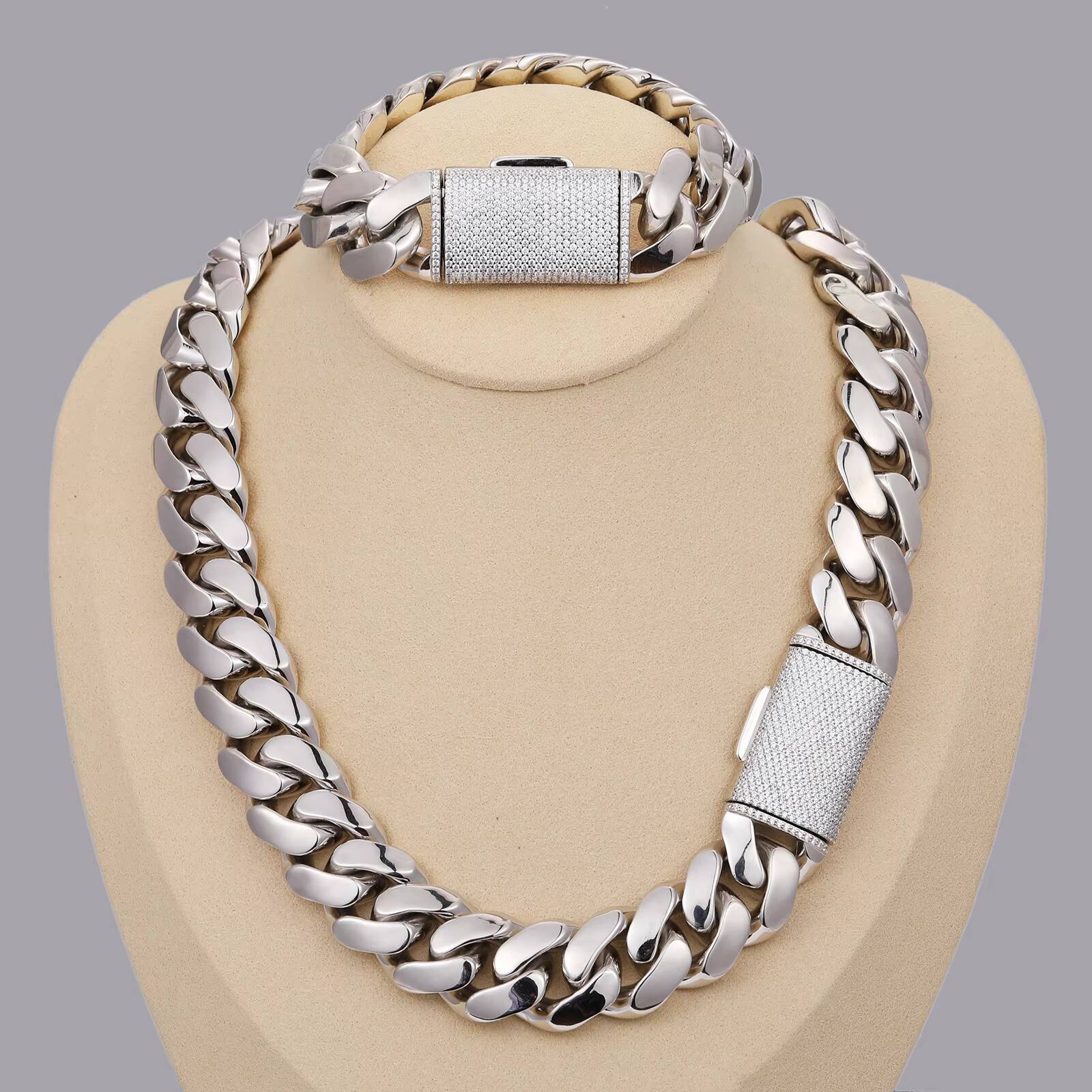 High Quality 10mm-22mm 925 Sterling Silver VVS Moissanite Diamond Miami Hip Hop Jewelry Men's Necklace