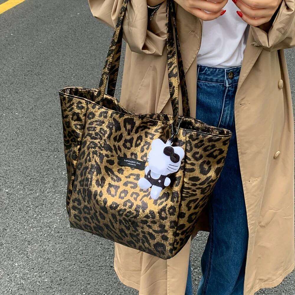 Large Capacity Women's New Arrival Commuter Tote Autumn/Winter Retro Niche Leopard Print Single Shoulder Bag C260204