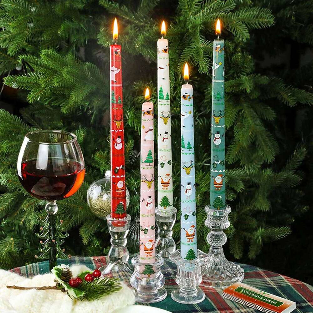 New 2 Pack 10inch Christmas Candles Tall Unscented Xmas Cartoon Candle Holders Winter Holiday Table Seasonal Home Decor S260204
