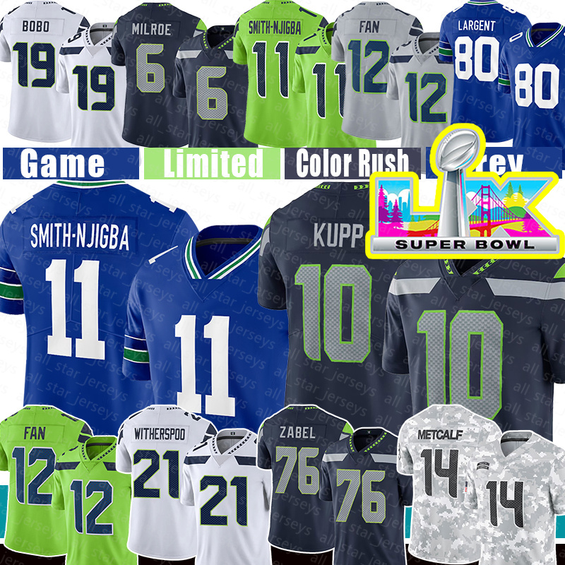 FAN Football Jerseys Jaxon Smith-Njigba Cooper Kupp Jalen Milroe Jake Bobo Sam Darnold Grey Zabel Devon Witherspoon Kenneth Walker III Steve Largent