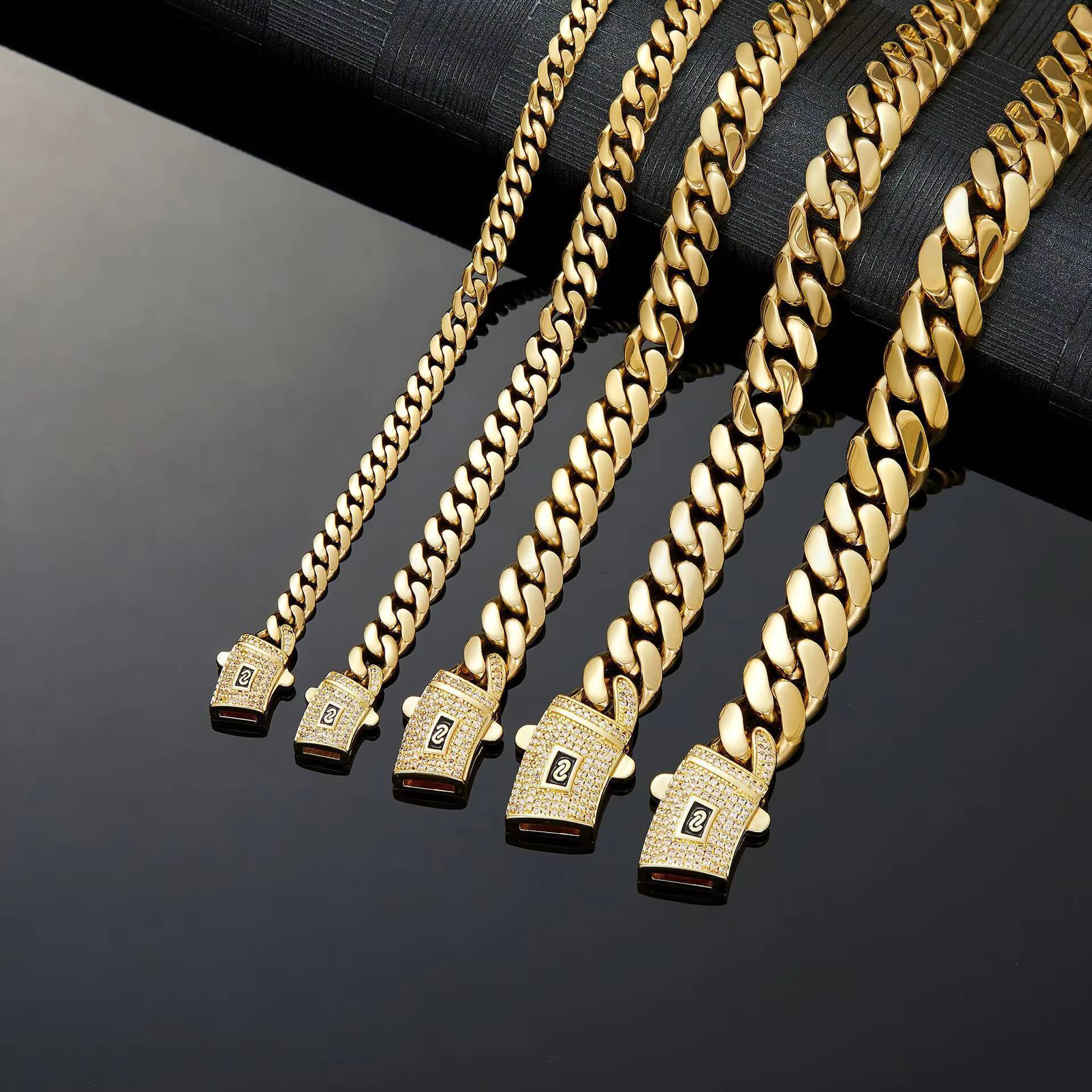 Classic Hip Hop Jewelry 6-14mm Laminated Flat Cuban Link Bracelet 14K Gold Plated Monaco Unisexracelet - view 6