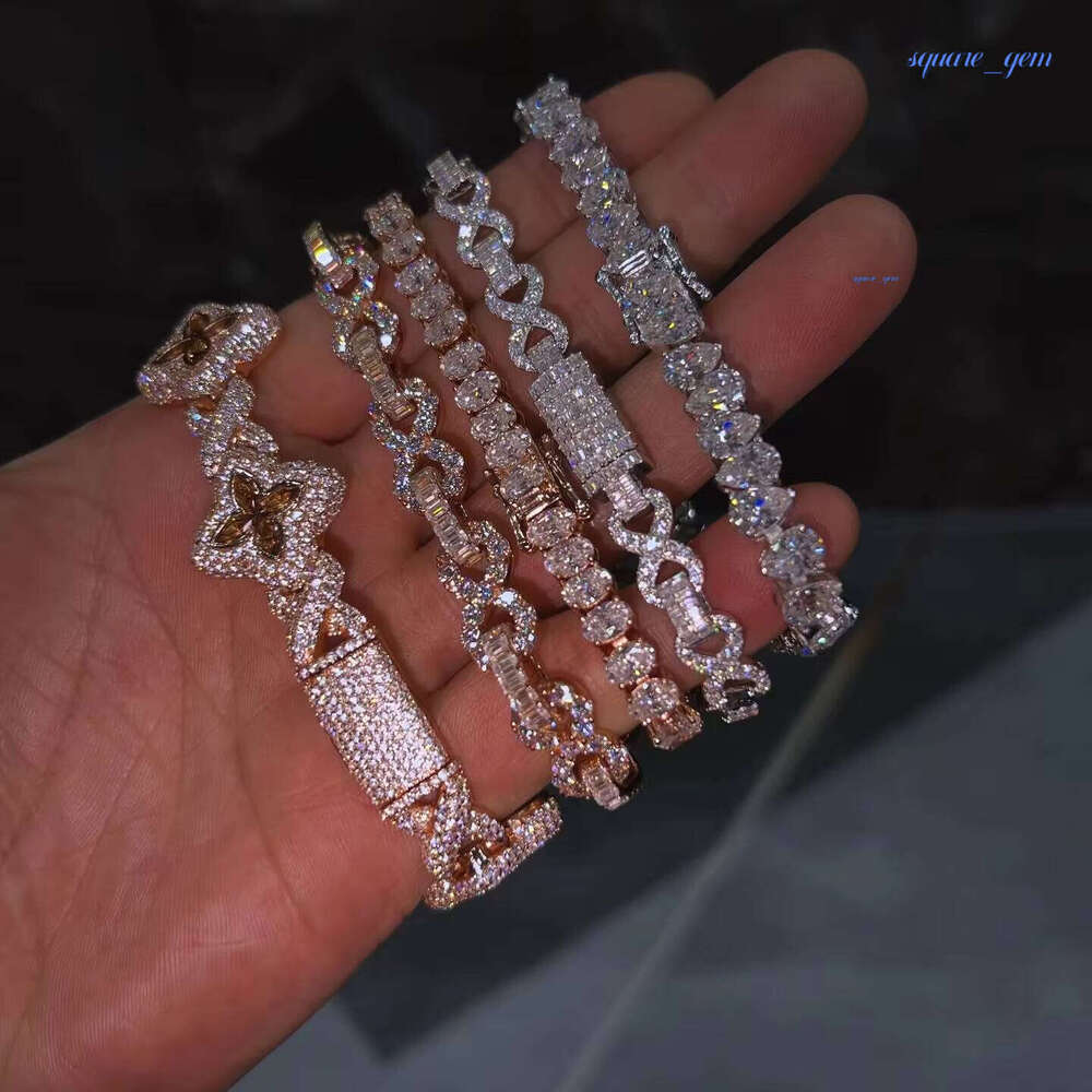 Hot Selling Various Shapes 925 Silver VVS Fine Jewelry Iced Out Men Women Moissanite Bracelet