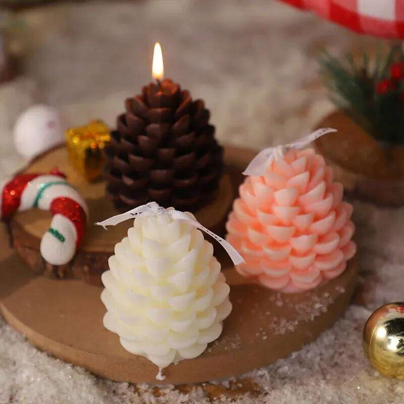 1Pc Christmas Pinecone Scented Candle, Paste Aromatherapy Candles For Home Decor & Gift in Pink White Brown, Air Freshener S260204