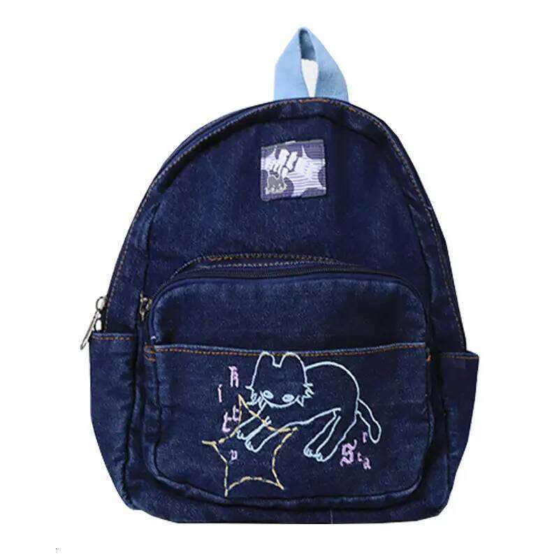 Japanese Simple Kawaii Cat Denim Handbag Shoulder Small Mini Student Schoolbag Cute Women Backpack Woman Bags Z260204