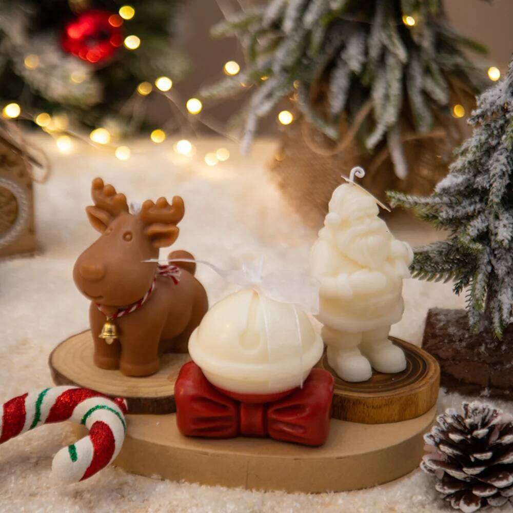 Deer Decoration Festive Bell Aromatherapy Santa Candle Decor Handmade For Gift Giving Festival Celebration Home S260204