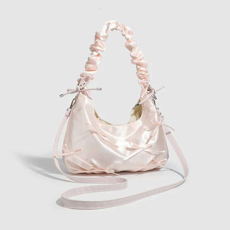 Sweet girl's bow, cloud lady's crossbody cute pleated hand-held small bag, lightweight single-shoulder armpit bag C260204