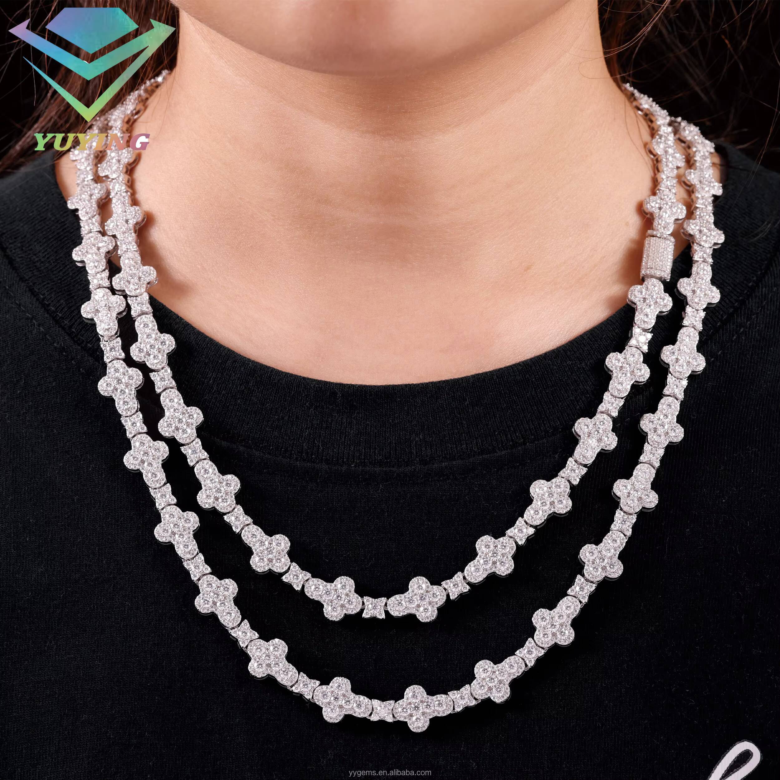 Hot Sale 15mm Small Cross Iced Out Moissanite Cuban Link Chain S925 Silver Pass Diamond Test VVS Moissanite Diamond Chain