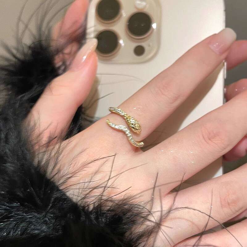 Snake-shaped Zircon Open Ring, Minimalist Style Ring For Women, Versatile Band Ring