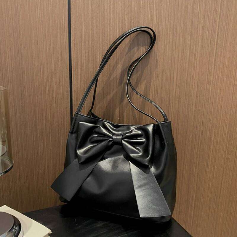 Large-capacity Bowknot Tote Underarm Bag for Women Black Fashionable Hong Kong Style, Foreign and Stylish, All-match Shoulder B C260204