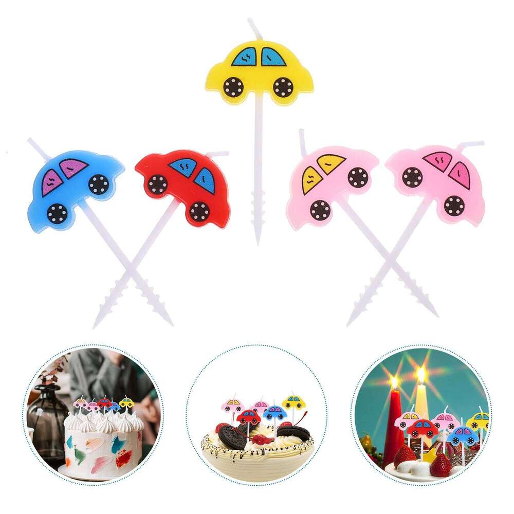5 Pcs Cake Mini Car Birthday Candles for Flashing Cartoon Topper Decoration Baby S260204