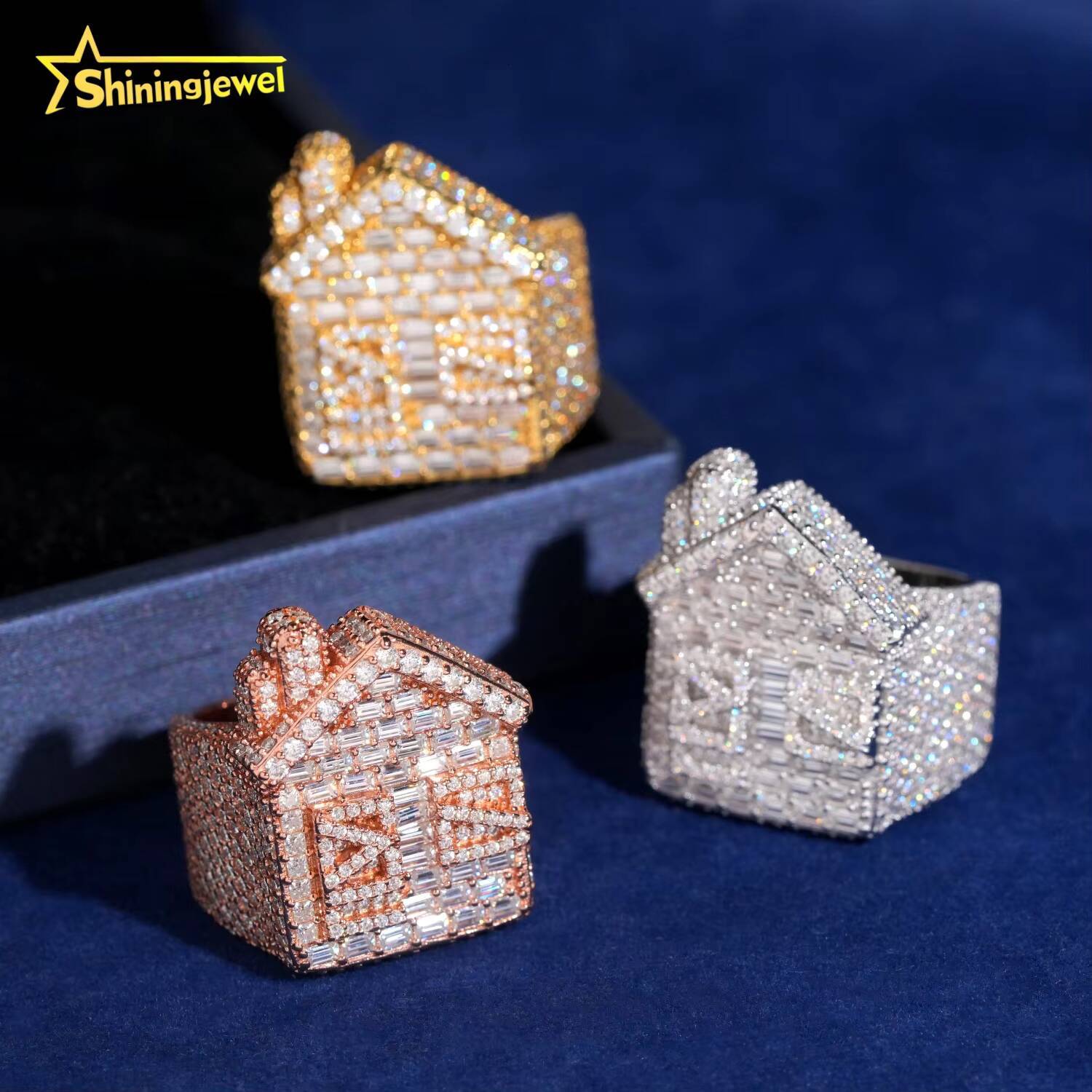 Fashion Hip Hop Style House Design Iced Out Men Ring 925 Sterling Silver VVS Moissanite Jewelry Custom Diamond House Rings