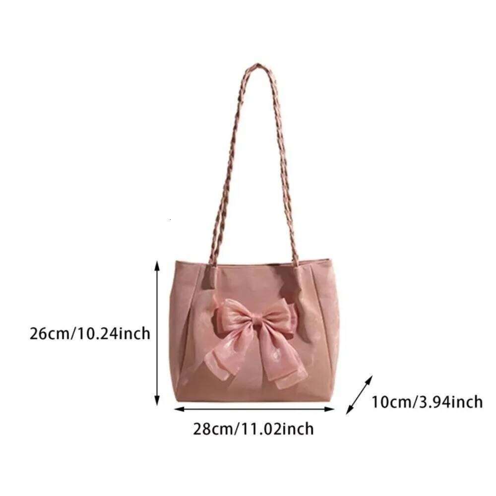 Portable Large Capacity Bow Soft Fashion Women's Shoulder PU Casual Handheld Bag Daily Commute C260204