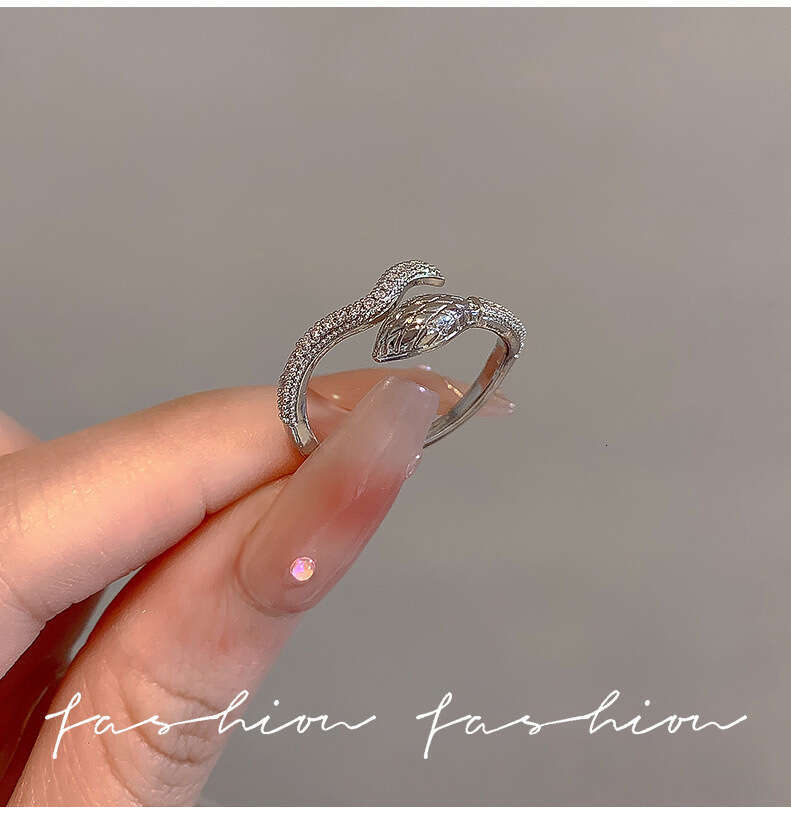 Snake-shaped Zircon Open Ring, Minimalist Style Ring For Women, Versatile Band Ring