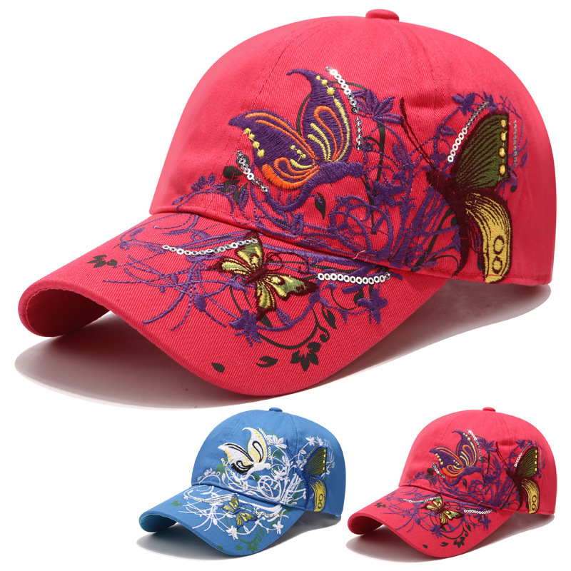 High-quality Fabric Wholesale Sun Protection and Shading Hats Korean-style Butterfly Sequin Embroidered Baseball Caps 83