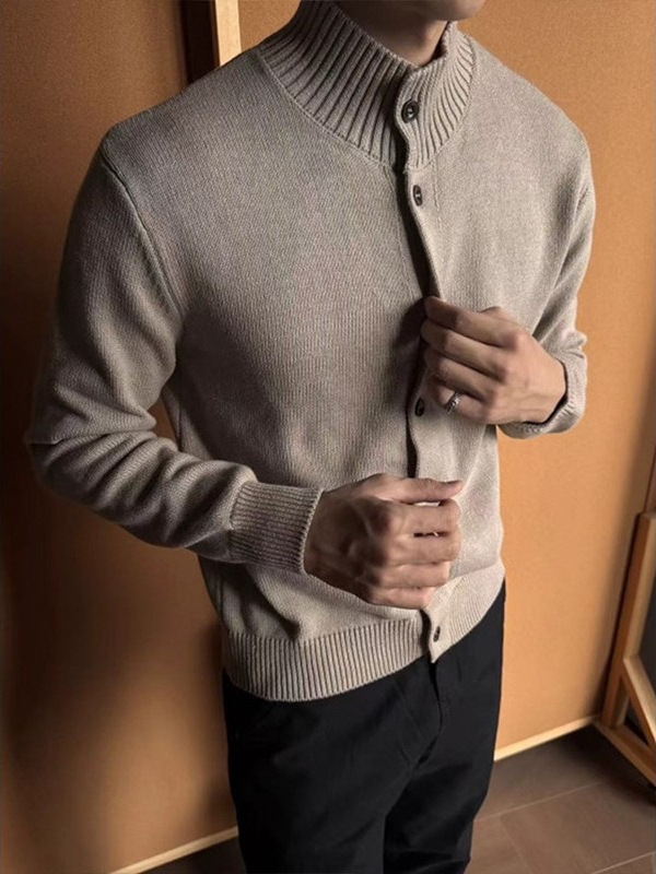 free shipping Ribbed Knit Cardigan with Mock Neck, Men's Sophisticated Coat, Korean Fashion Slim Fit for Layering 2026 hots - view 4
