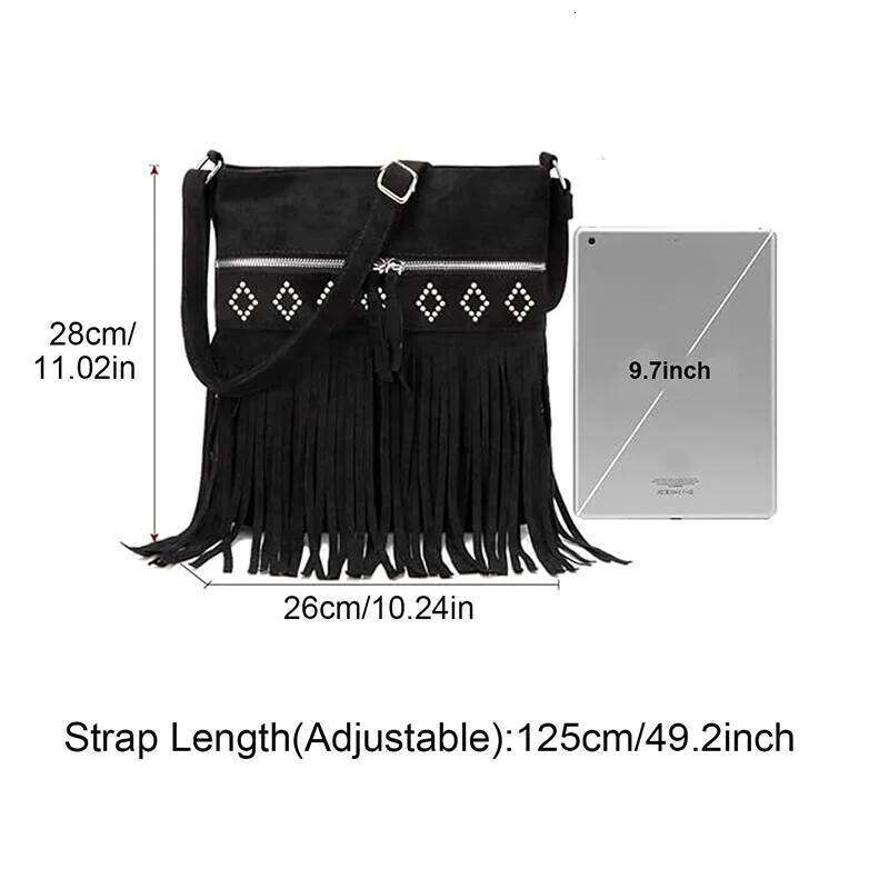 Large Capacity Fringe Bag Women, Faux Suede Crossbody Bags, Casual Lady Handbags Tassel Shoulder Bags For Daily Used & Gift C260204