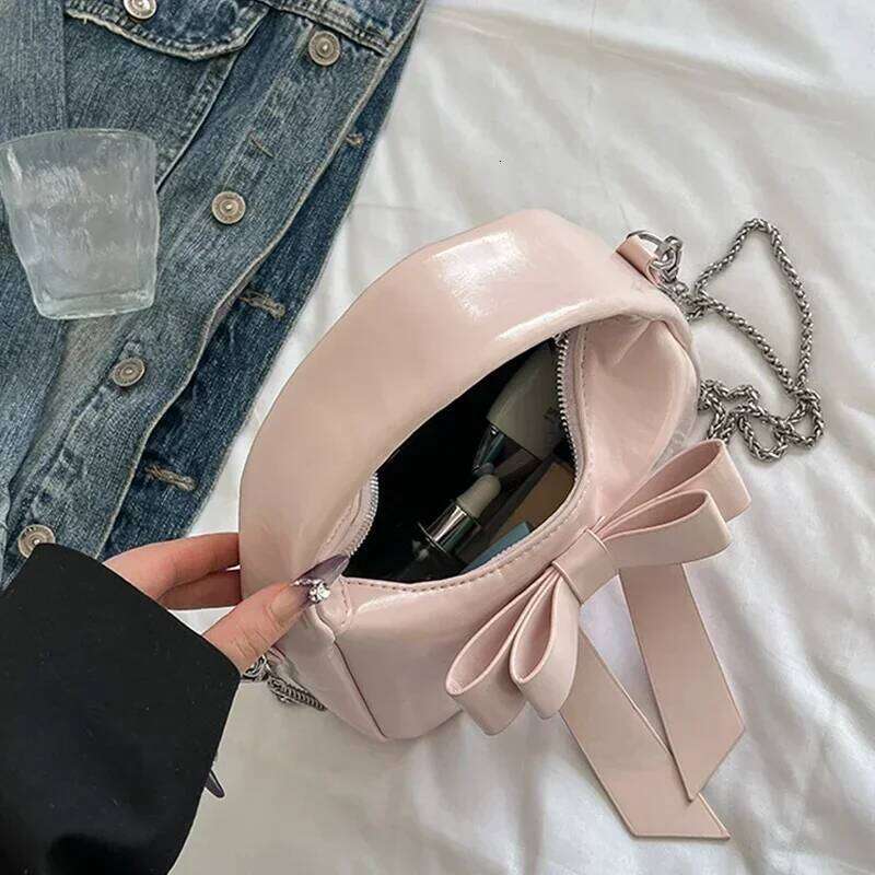 Texture Soft Leather Bow Party Handbag Summer Women Versatile Chain Crossbody Sweet Girls Simple One Shoulder Bags C260204