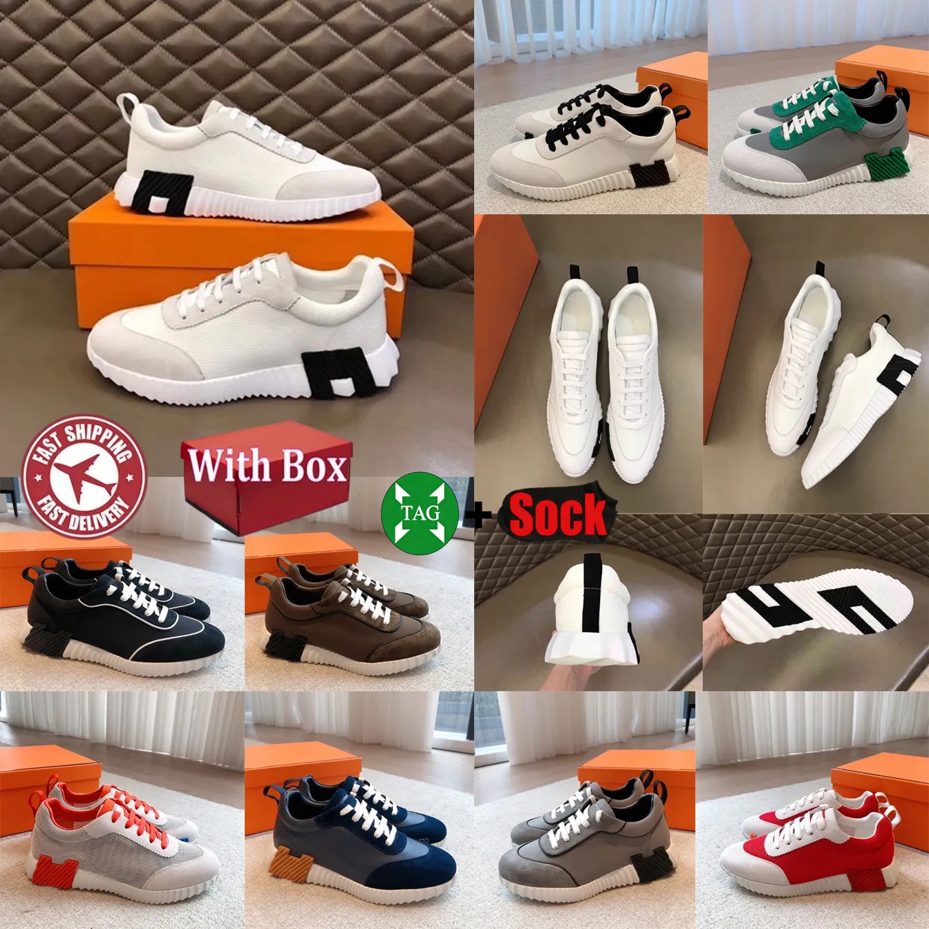 top designer shoes bouncing comfortable suede h casual trainers breathable mesh running shoe men bounce women sneaker nonslip rubber sole flat trainer with box