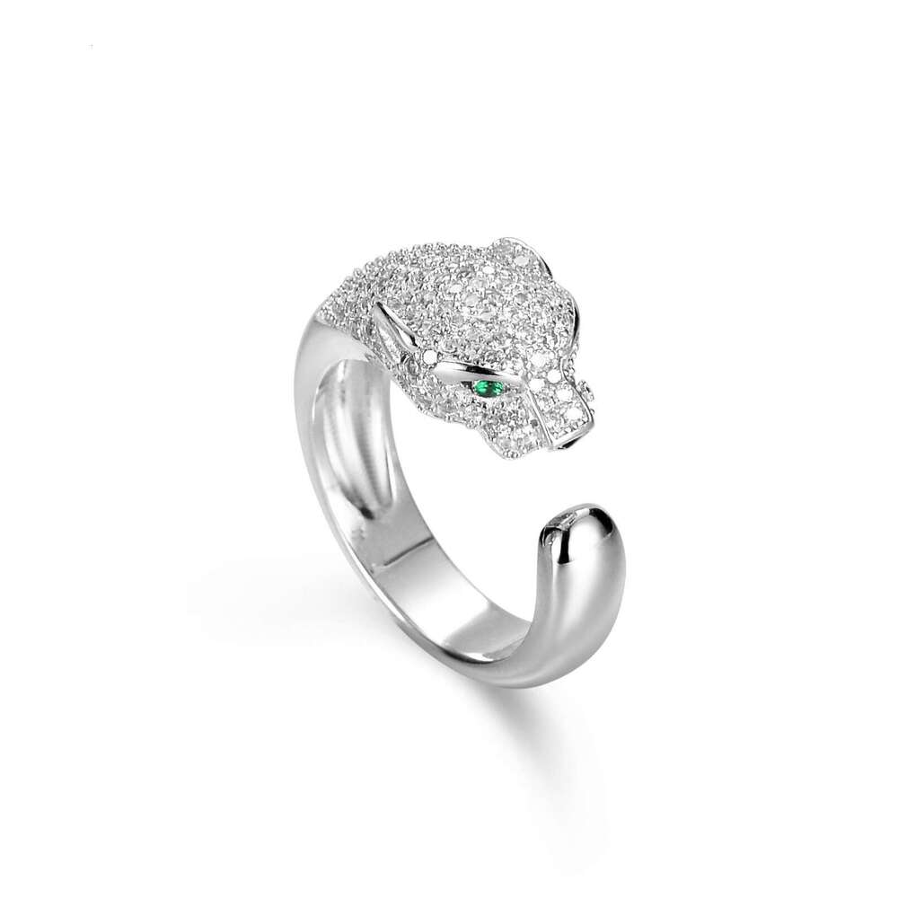 Gold Full Diamond Leopard Head Open for Women, Light Luxury, Elegant, Exquisite, Unique, Non-Fading Index Finger Ring