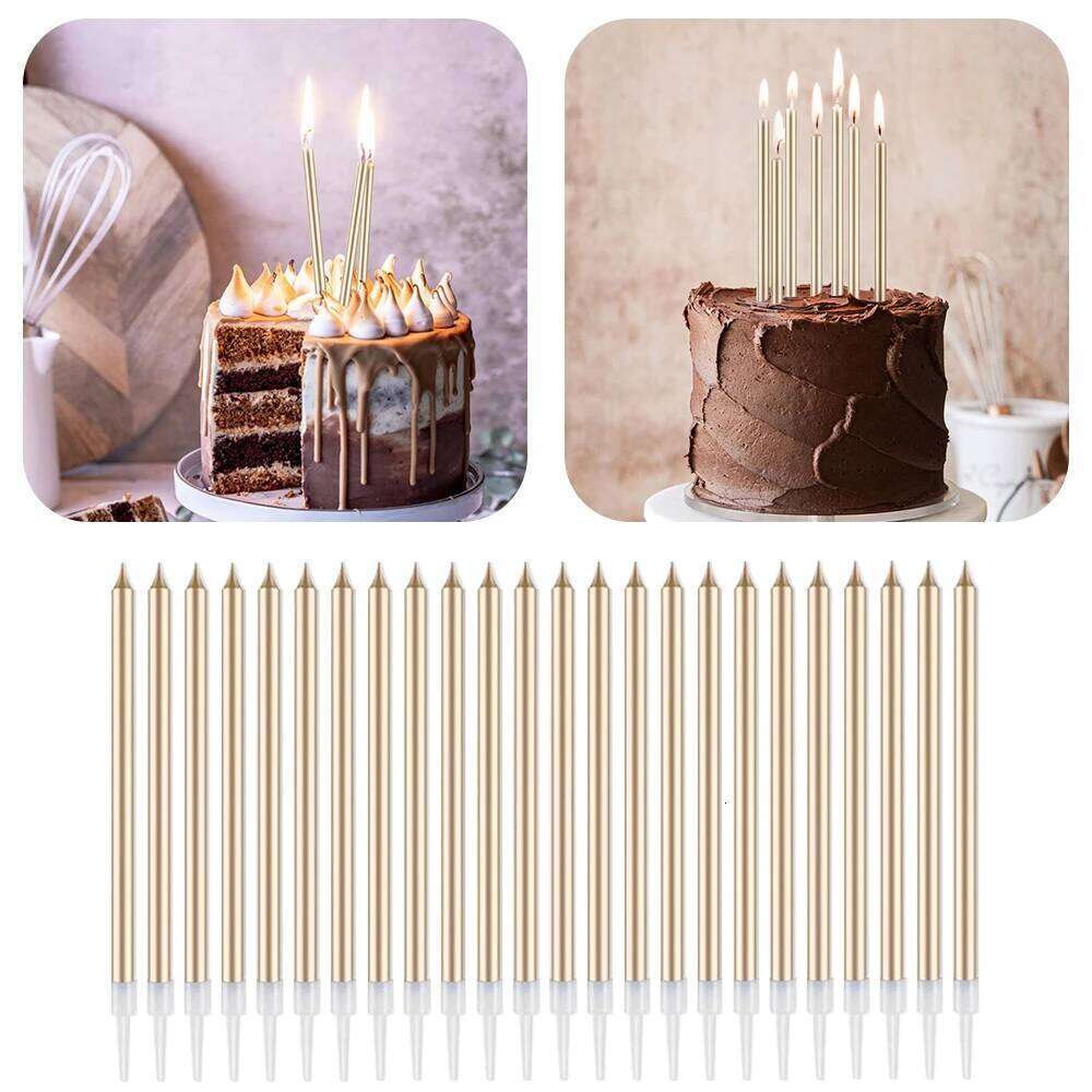 24Pcs/12PCS Champagne Gold Candles Topper for Birthday Wedding Party DIY Supply Cake Decoration S260204