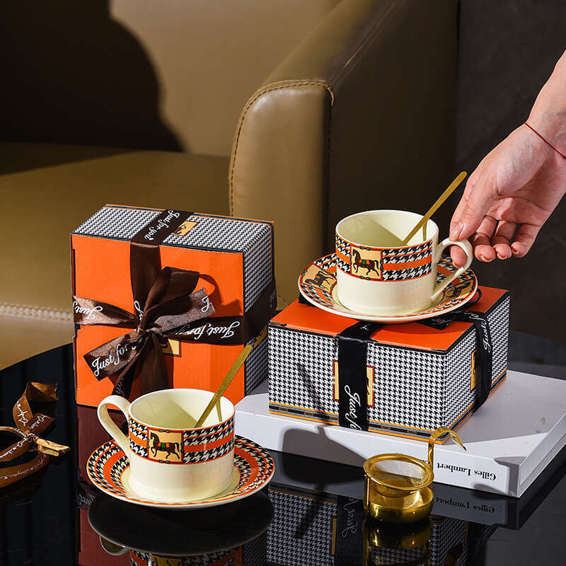 Ceramic Horse Motif Coffee Set Cup Saucer And Spoon Ceramic Mugs Office Water Cups Affordable Luxury Gifts