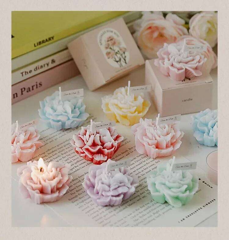 Handmade Carnation Scented Aromatherapy Soy Wax Candle Wedding Birthday Candles Party Home Decoration Photo Props S260204